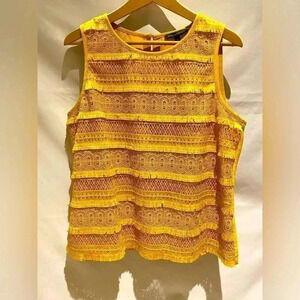 Banana Republic sleeveless fringe shell, yellow, large